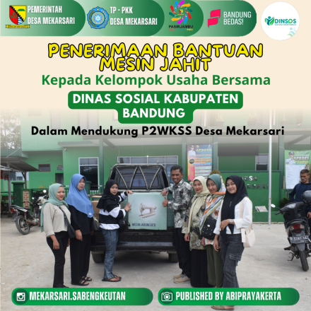 Mesin jahit dari Dinas Sosial untuk Kelompok Usaha Bersama Lokus P2WKSS Desa Mekarsari 